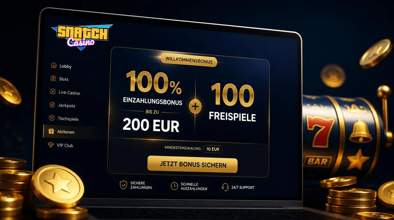 Bonusbereich eines Online-Casinos mit Willkommensangebot, Einzahlung und Freispielen
