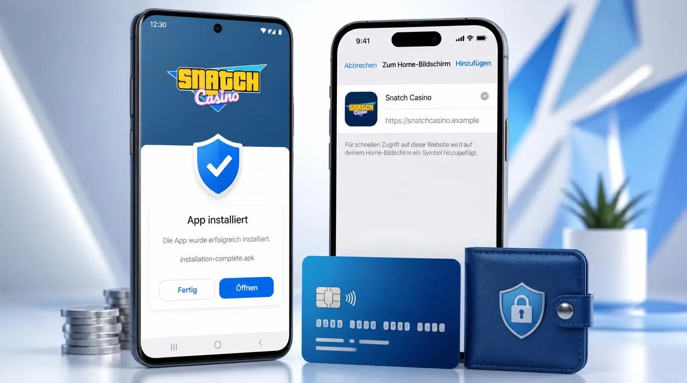 Android-Smartphone mit APK-Installation und iPhone mit Web-App-Symbol auf dem Home-Bildschirm